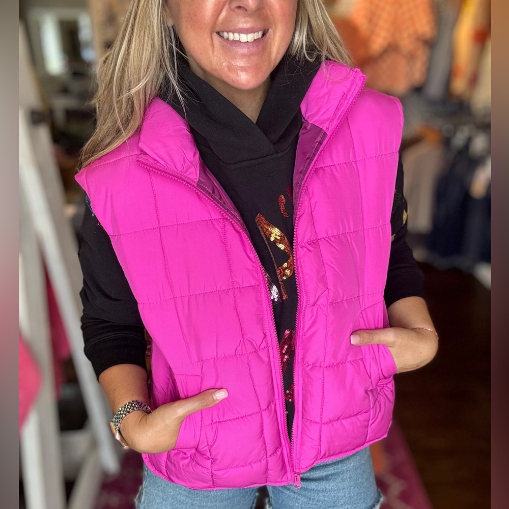 Fuchsia Barbie Pink Quilted Puffer Vest - Picture 12 of 13